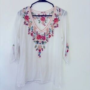 Johnny Was Floral Embroidered Blouse XS